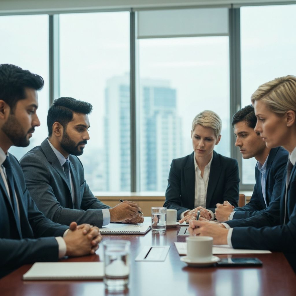 Directores de proyectos digitales y jefes de transformación en reunión estratégica discutiendo procesos de tesorería